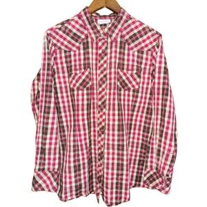 Ariat Pink Plaid Pearl Snap Shirt Metallic Pink Accent Fibers Size XXL
